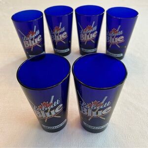 RARE Labatt Blue Bauer Crossed Hockey Sticks Deep Cobalt Glass Beer Pint Glasses